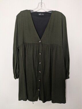 Zara live Green Babydoll Dress – Size Large Long Sleeve Smock Tunic